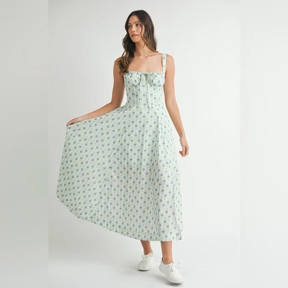 MABLE Floral Print Bustier Back Lace Up Midi Dress - Picture 14 of 14